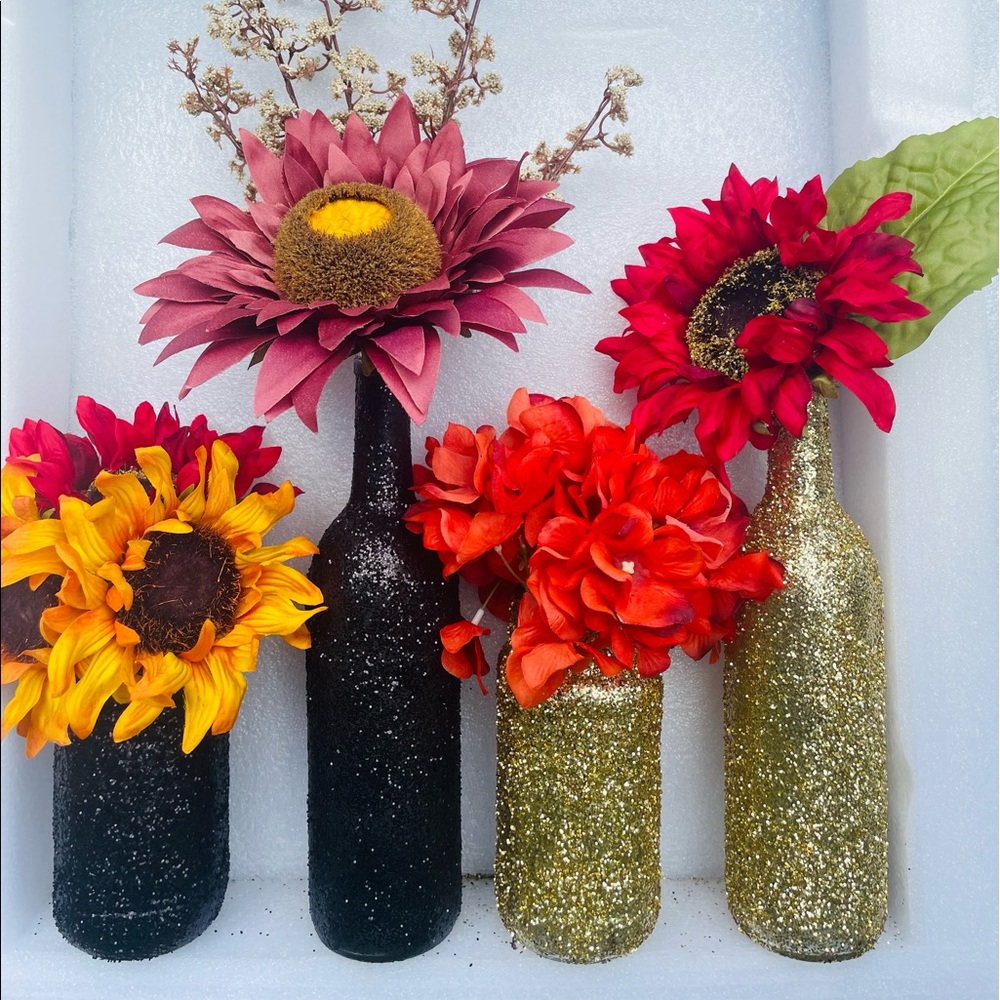 2 pack, both gold jars with flowers fall decor